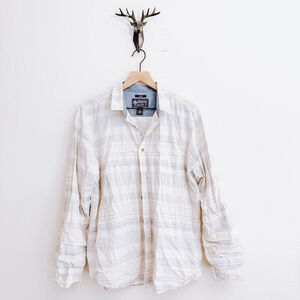 American Rag Men's White Blue Striped Button-Down Shirt Size Large